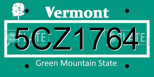 5CZ1764 Vermont License Plate