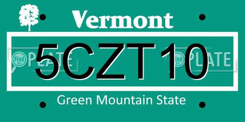 5CZT10 Vermont License Plate