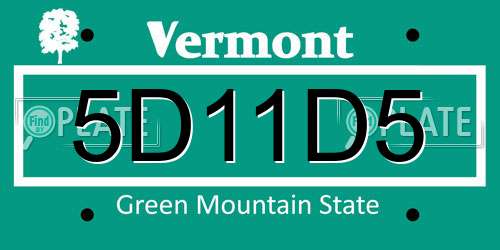 5D11D5 Vermont License Plate