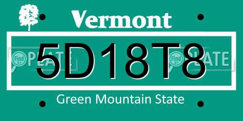 5D18T8 Vermont License Plate