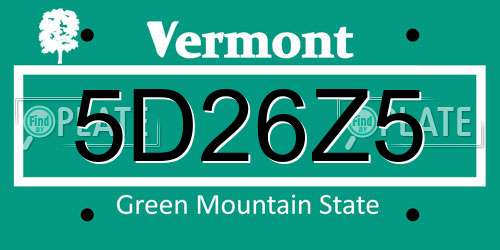 5D26Z5 Vermont License Plate