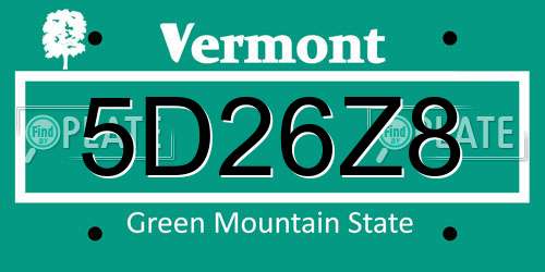 5D26Z8 Vermont License Plate