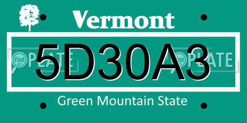 5D30A3 Vermont License Plate