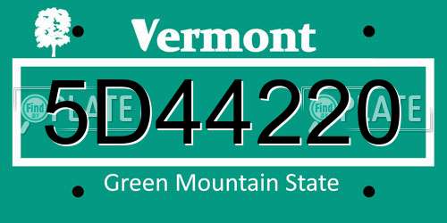 5D44220 Vermont License Plate