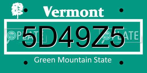 5D49Z5 Vermont License Plate