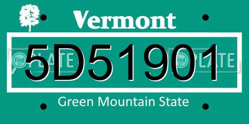 5D51901 Vermont License Plate