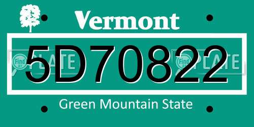 5D70822 Vermont License Plate