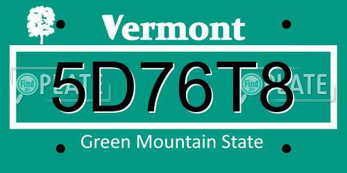 5D76T8 Vermont License Plate