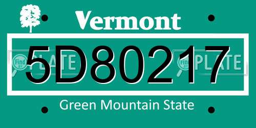 5D80217 Vermont License Plate
