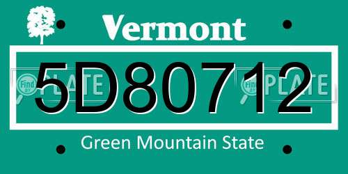 5D80712 Vermont License Plate