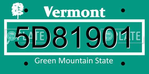 5D81901 Vermont License Plate
