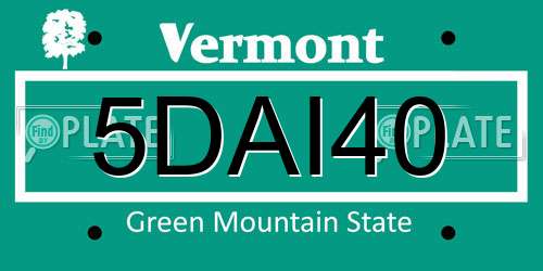 5DAI40 Vermont License Plate