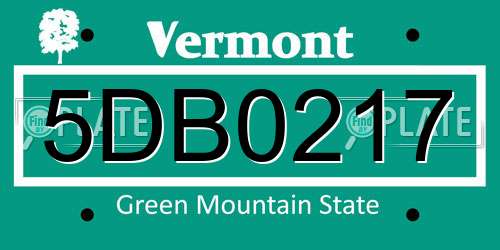 5DB0217 Vermont License Plate