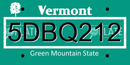 5DBQ212 Vermont License Plate
