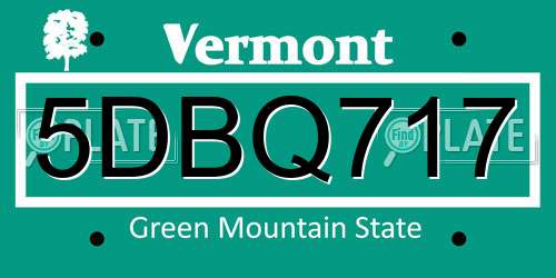 5DBQ717 Vermont License Plate