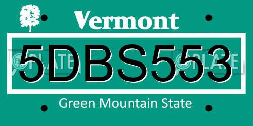 5DBS553 Vermont License Plate