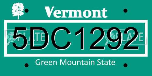 5DC1292 Vermont License Plate