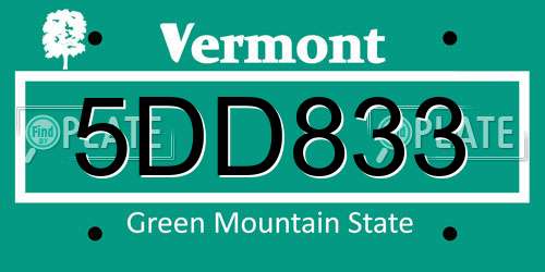 5DD833 Vermont License Plate