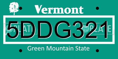 5DDG321 Vermont License Plate