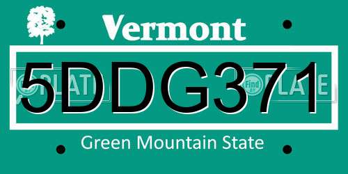 5DDG371 Vermont License Plate