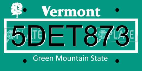 5DET873 Vermont License Plate