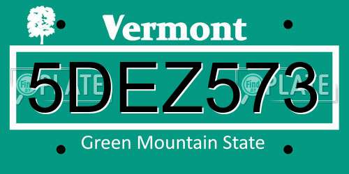 5DEZ573 Vermont License Plate