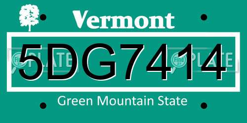5DG7414 Vermont License Plate