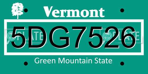 5DG7526 Vermont License Plate