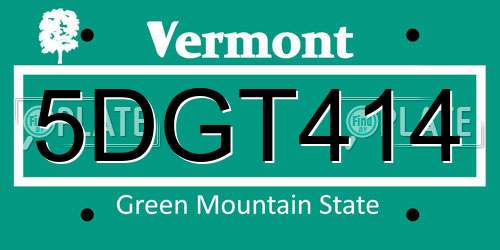 5DGT414 Vermont License Plate