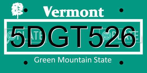 5DGT526 Vermont License Plate