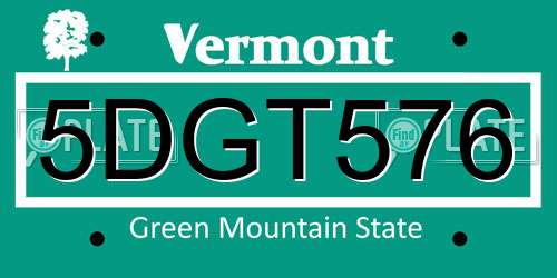 5DGT576 Vermont License Plate