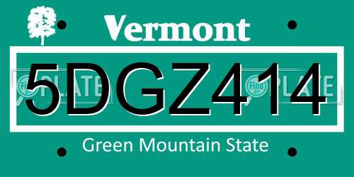 5DGZ414 Vermont License Plate