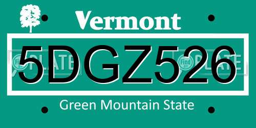 5DGZ526 Vermont License Plate