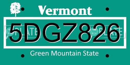 5DGZ826 Vermont License Plate