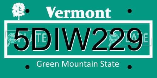 5DIW229 Vermont License Plate