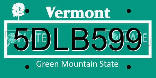 5DLB599 Vermont License Plate