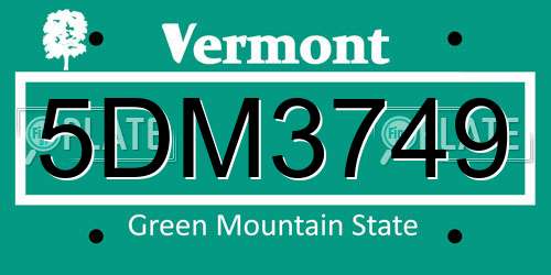 5DM3749 Vermont License Plate