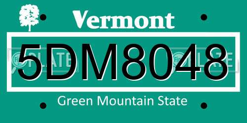 5DM8048 Vermont License Plate