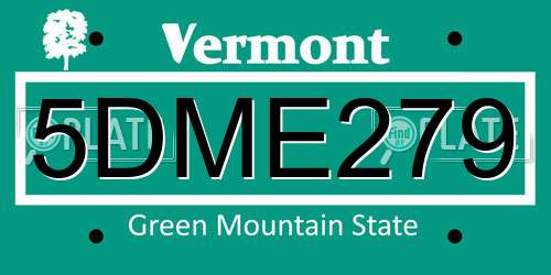 5DME279 Vermont License Plate