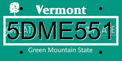 5DME551 Vermont License Plate