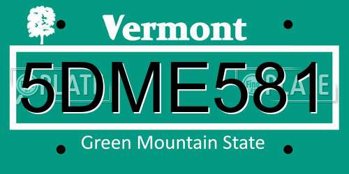 5DME581 Vermont License Plate
