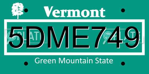5DME749 Vermont License Plate