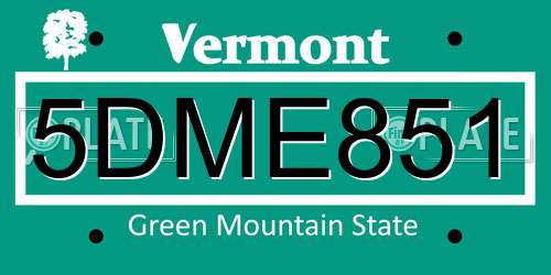 5DME851 Vermont License Plate