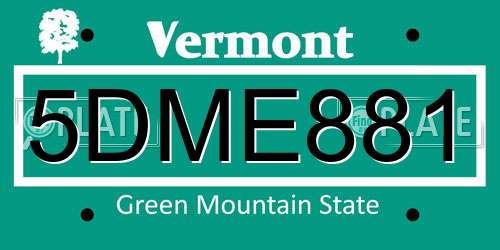 5DME881 Vermont License Plate