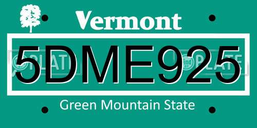 5DME925 Vermont License Plate