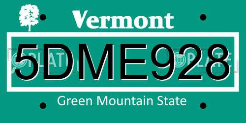 5DME928 Vermont License Plate