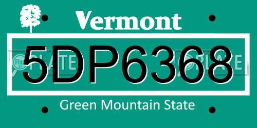5DP6368 Vermont License Plate