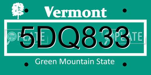 5DQ833 Vermont License Plate