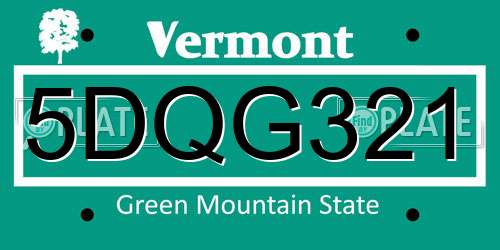 5DQG321 Vermont License Plate