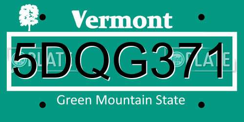 5DQG371 Vermont License Plate